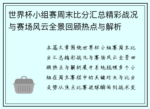 世界杯小组赛周末比分汇总精彩战况与赛场风云全景回顾热点与解析